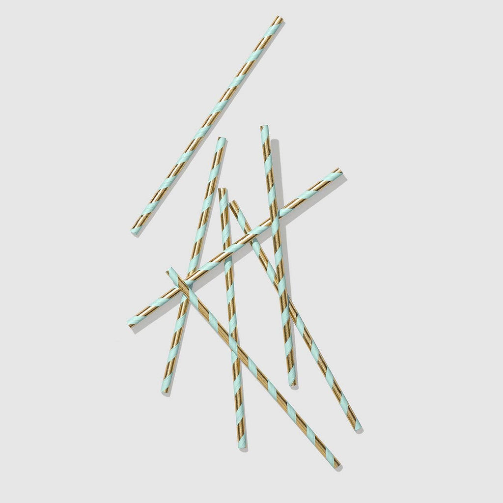 Mint and Gold Paper Straws (25 per Pack)