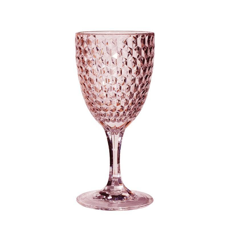 Diamond Cut Wine Glass - Pink